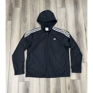 Adidas Essentials 3 Stripes Woven Windbreaker Jacket Full Zip Black Mens Sz M
